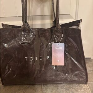 NWT Kalidi Vinyl PVC The Tote Bag Coffee Brown